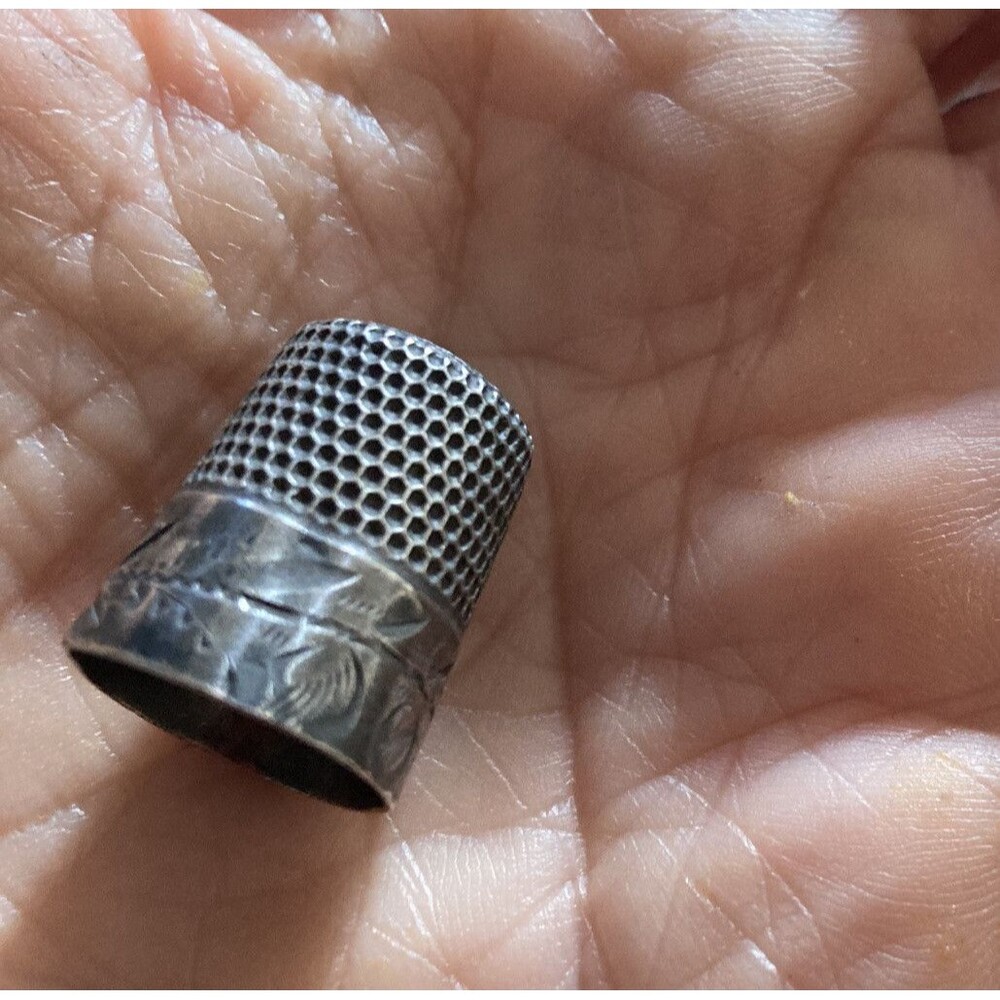 Sterling Silver Antique Simon Bros. Sewing Thimble Running Scrolls C 1890’s Old - Picture 3 of 10